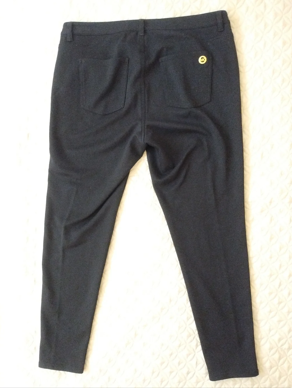Michael Kors Black Stretch Knit Pants Gold Buttons 14W EUC